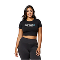 Women’s black crop top from STRIDE Fitness designed for performance, comfort, and active wear